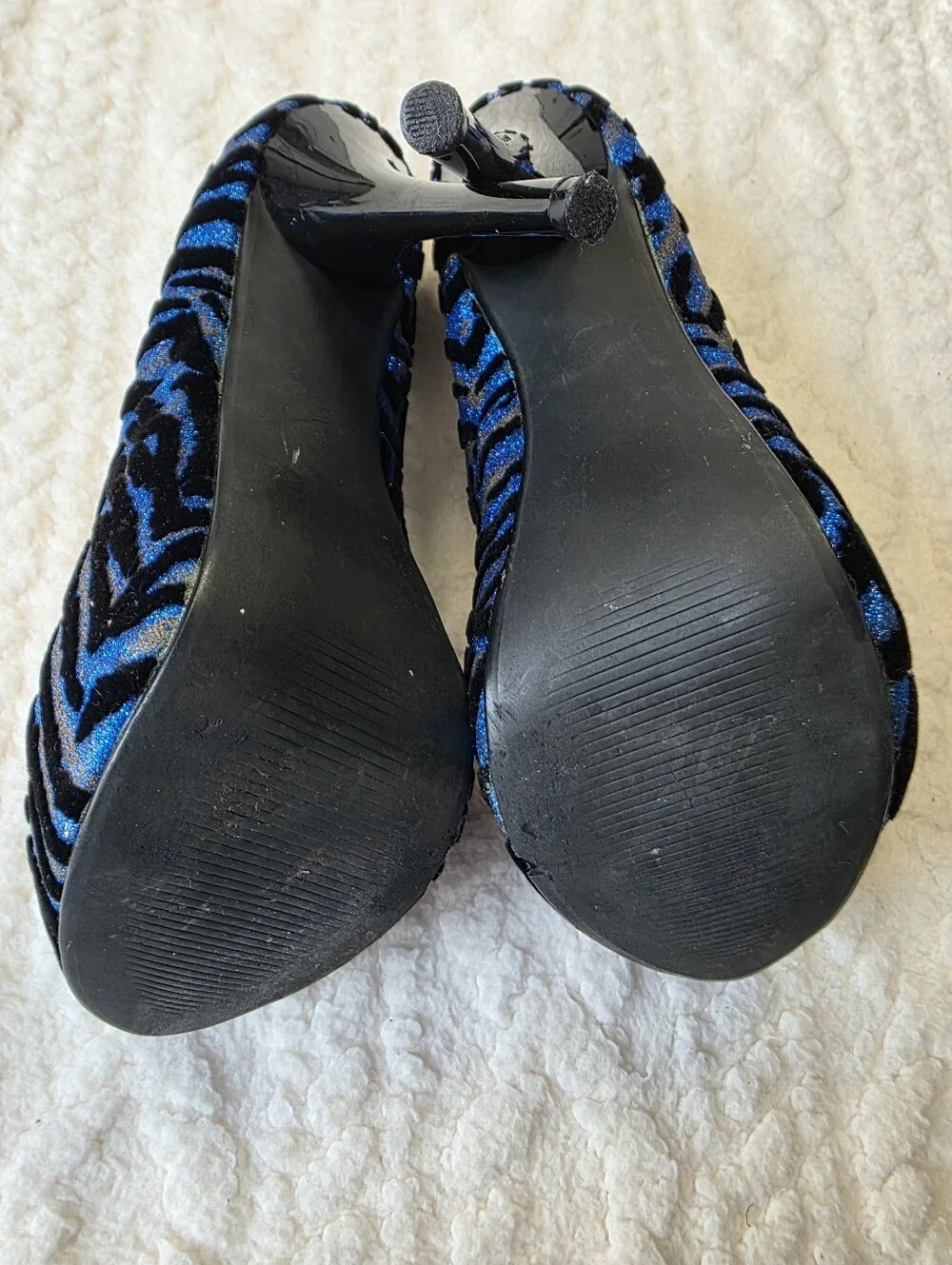 SHl by Journeys Blue Glitter Zebra Platform Stiletto Heels 7 (Estimate)